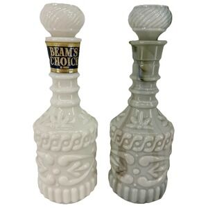 Jim Beam Kentucky Whiskey White & Gray Glass Decanters Empty Vintage EUC